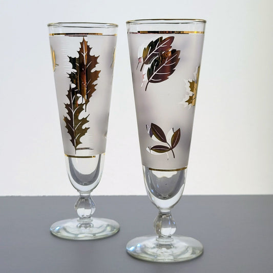 Libbey Golden Foliage Pilsner Beer Glass Set of 2, c.1950s-70s