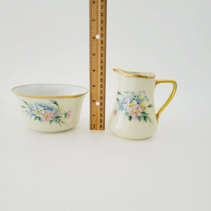 Rare Rosenthal Antique Floral Creamer, Sugar Bowl & Tea Tray, Hand Painted, c.1891-1906 Germany