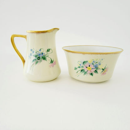 Rare Rosenthal Antique Floral Creamer, Sugar Bowl & Tea Tray, Hand Painted, c.1891-1906 Germany