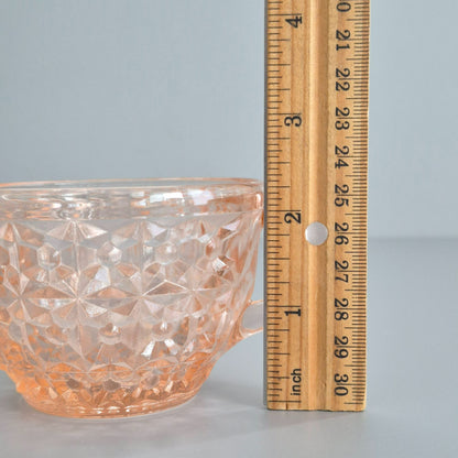 Jeannette "Holiday Pink" Glass Cup & Saucer, 2 Sets, c.1940-60s USA