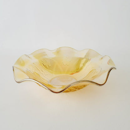 Jeannette Glass Co. Iris & Herringbone Ruffled Bowl, USA Made