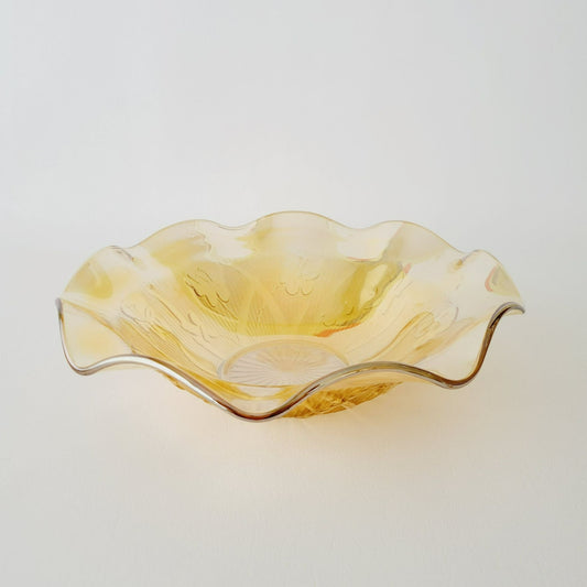 Jeannette Glass Co. Iris & Herringbone Ruffled Bowl, USA Made