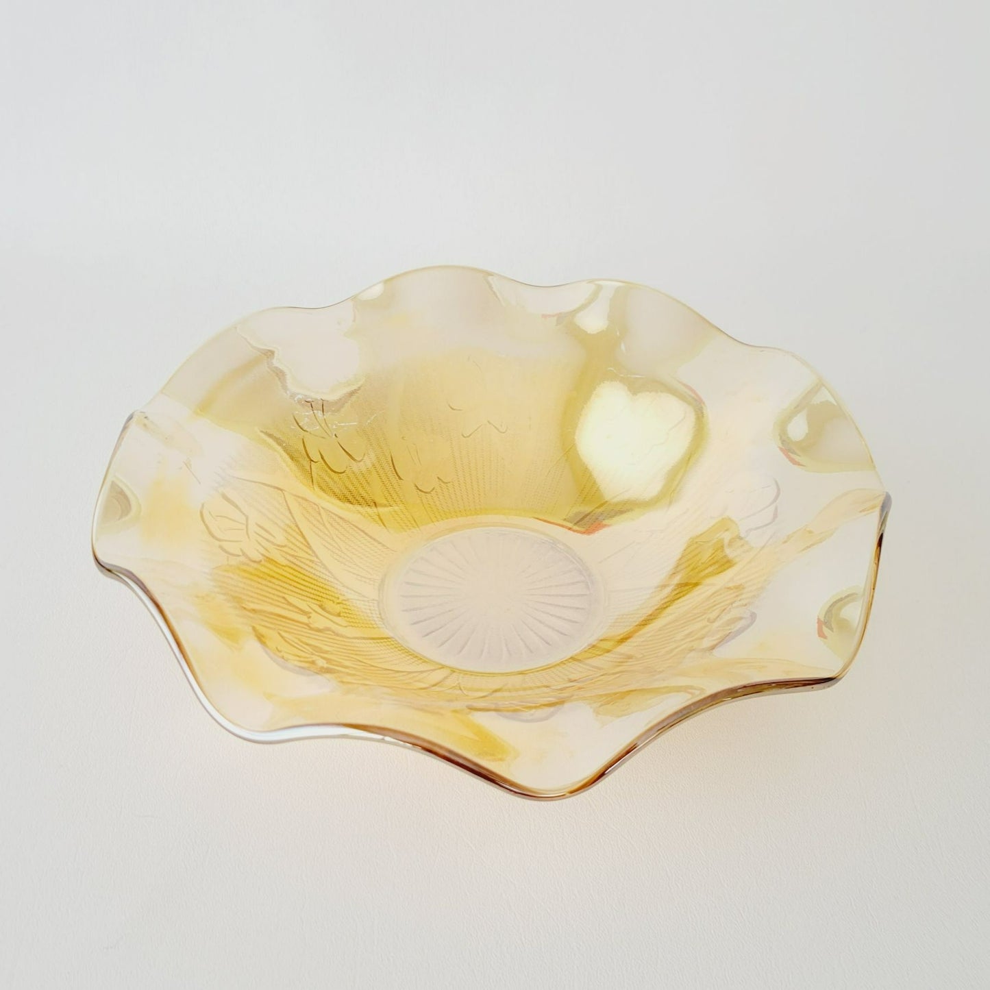 Jeannette Glass Co. Iris & Herringbone Ruffled Bowl, USA Made