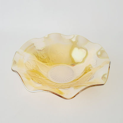 Jeannette Glass Co. Iris & Herringbone Ruffled Bowl, USA Made