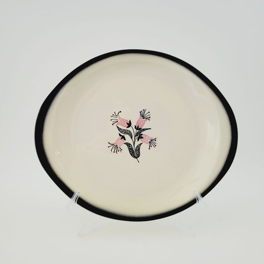 Stetson Potteries Pink & Black Floral 11" Oval Platter, MCM c.1960s USA
