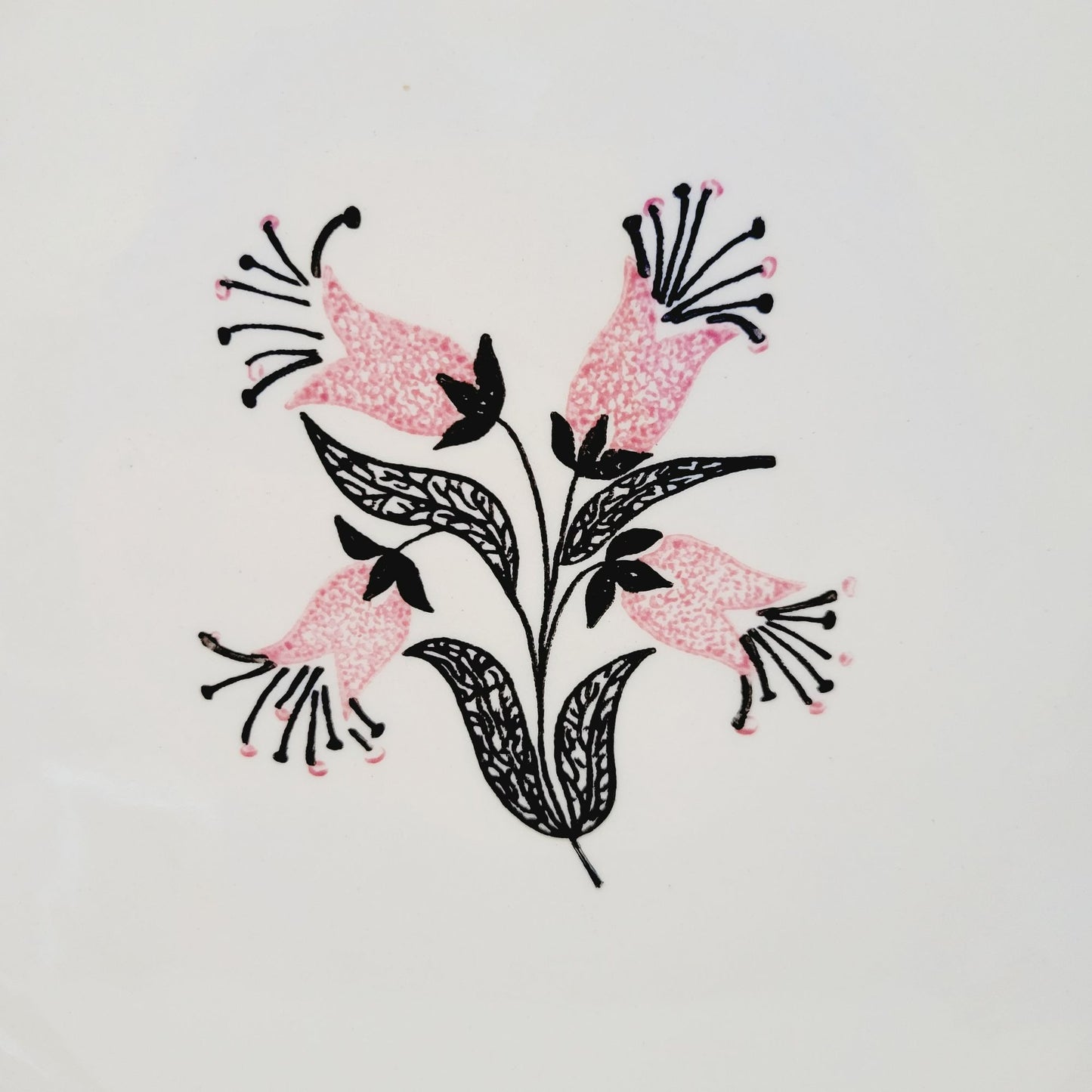 Stetson Potteries Pink & Black Floral 11" Oval Platter, MCM c.1960s USA