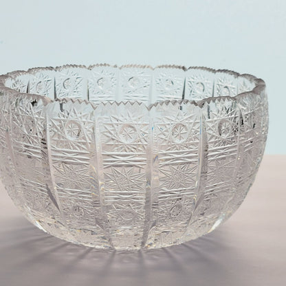 Queen Lace Cut Crystal 8" Centerpiece Bowl, Intricate Star Pattern Design, Made in Bohemia