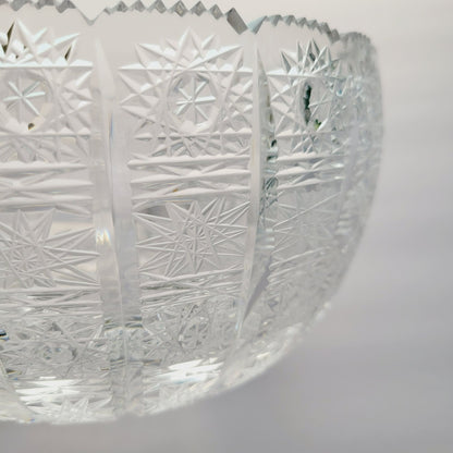 Queen Lace Cut Crystal 8" Centerpiece Bowl, Intricate Star Pattern Design, Made in Bohemia