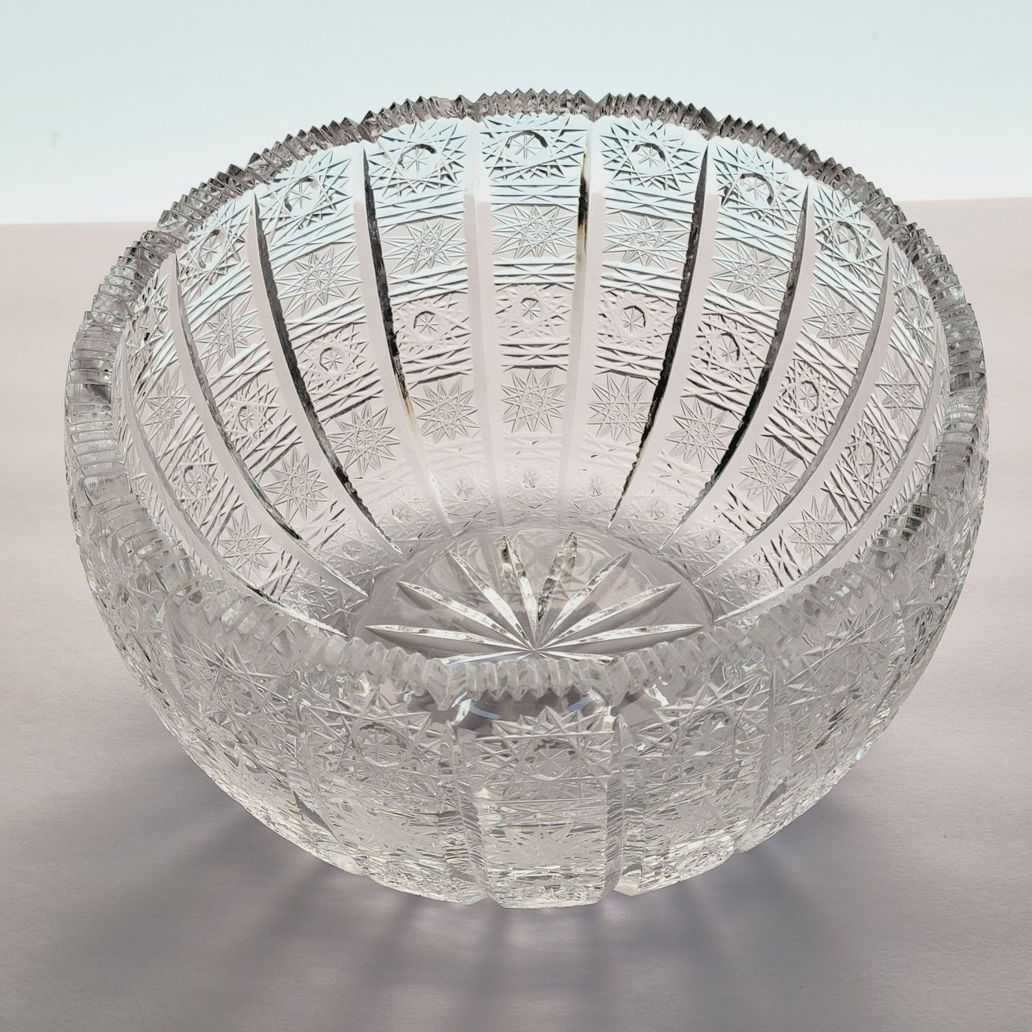 Queen Lace Cut Crystal 8" Centerpiece Bowl, Intricate Star Pattern Design, Made in Bohemia