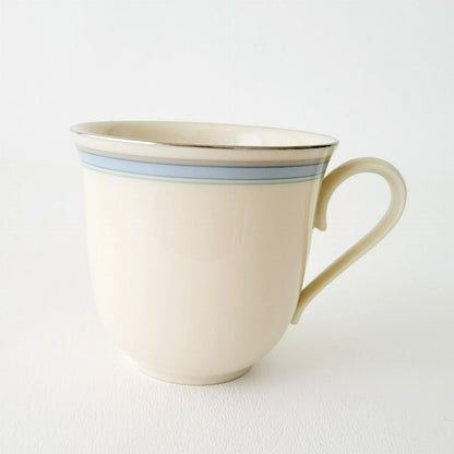 Lenox Bradford Teacup, Saucer & Bread Plate Set, Cream with Blue & Platinum Trim, c.1980s USA Made