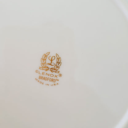 Lenox Bradford Teacup, Saucer & Bread Plate Set, Cream with Blue & Platinum Trim, c.1980s USA Made