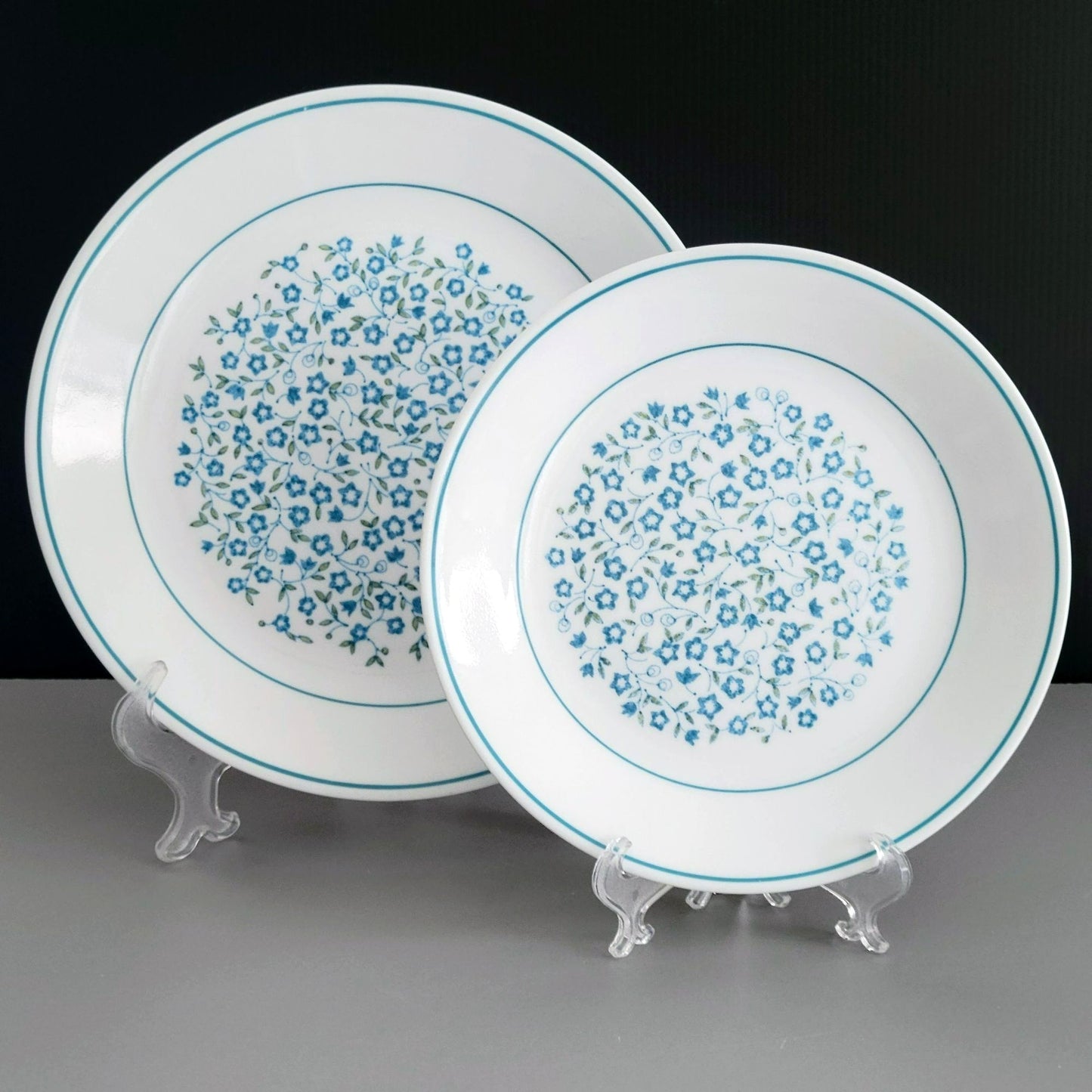 Corelle Blue Heather Dinner & Salad Plate Set of 2, c.1977-81 USA Made