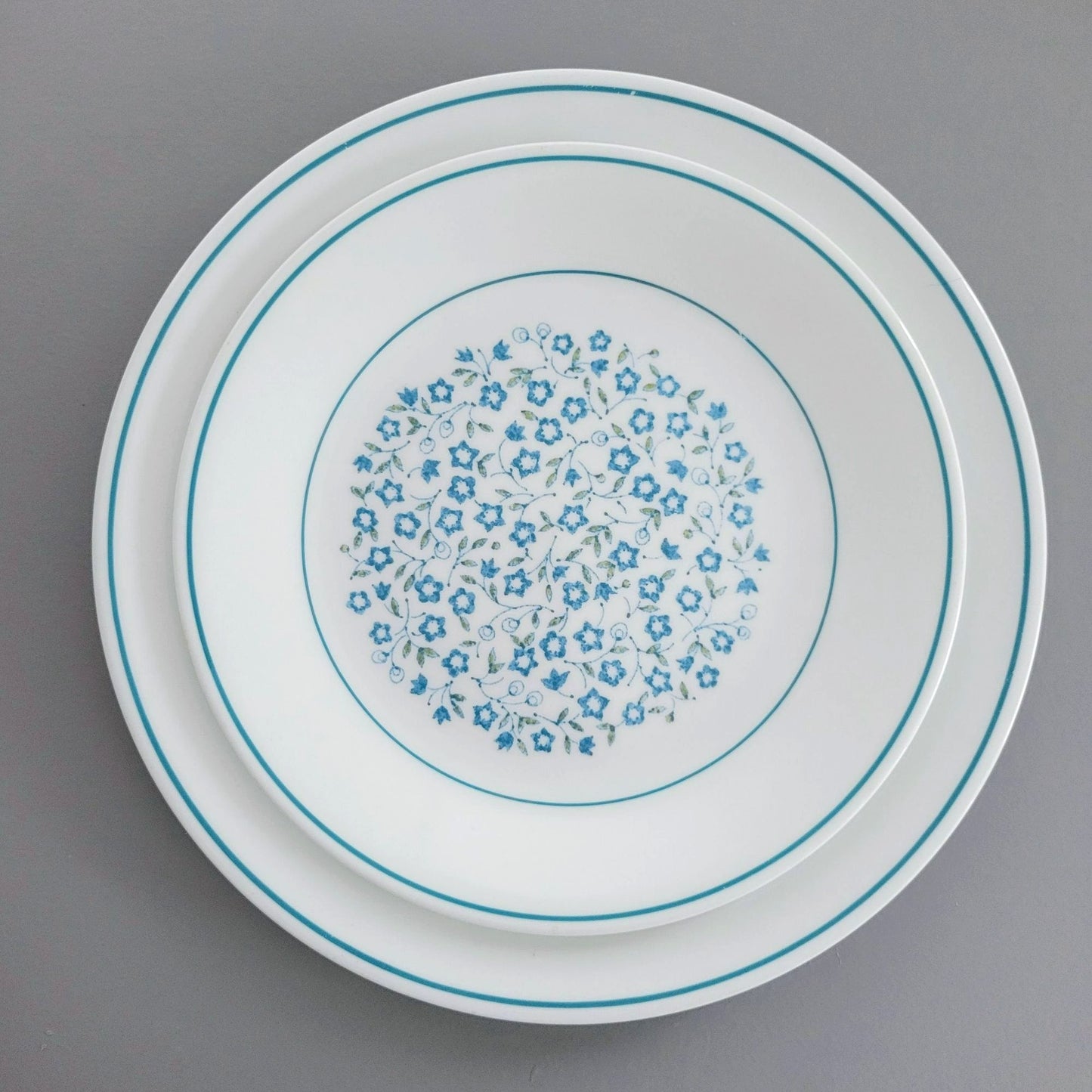 Corelle Blue Heather Dinner & Salad Plate Set of 2, c.1977-81 USA Made